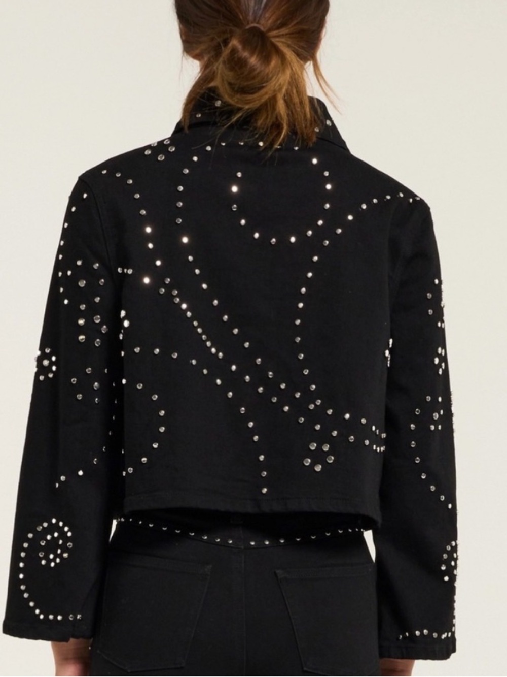 Free People Black Studded Tie-Front Denim Jacket - Picture 2 of 4